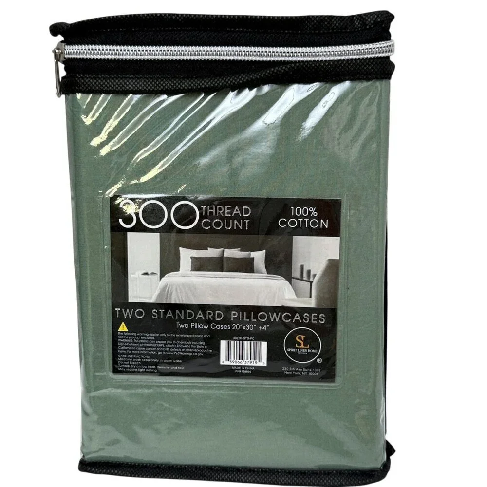 Hotel 5th Ave Pair of Pillowcases Green 100% Cotton 300 Thread Count NWT